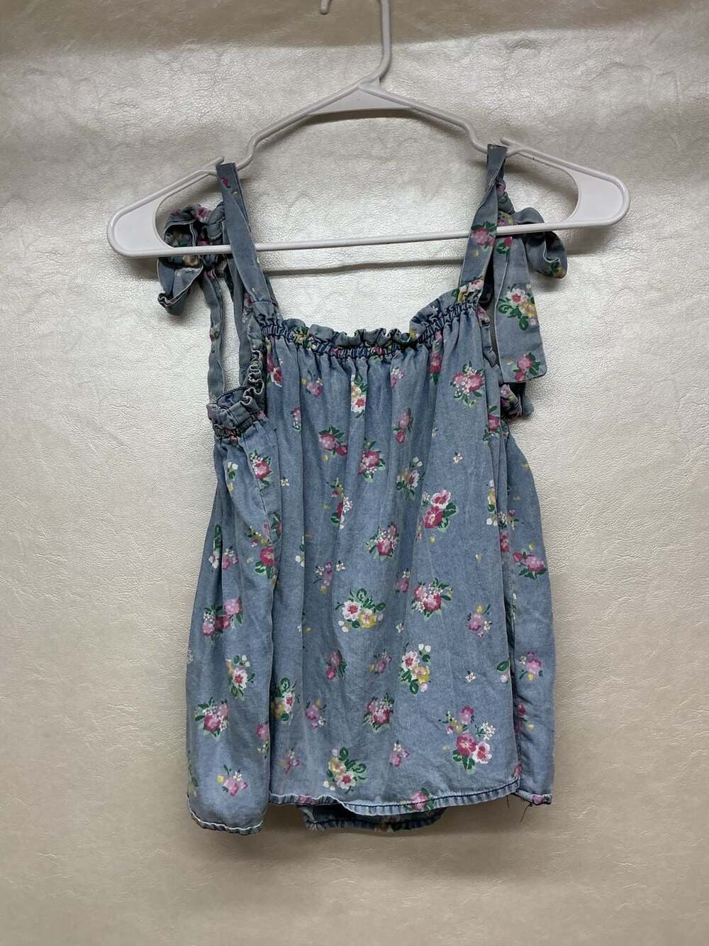 THE + SK Blue Floral Tie-Strap Denim Tank Top